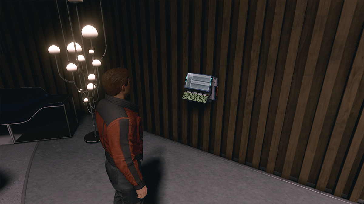 A computer terminal mounted on a wall in Starfield. 