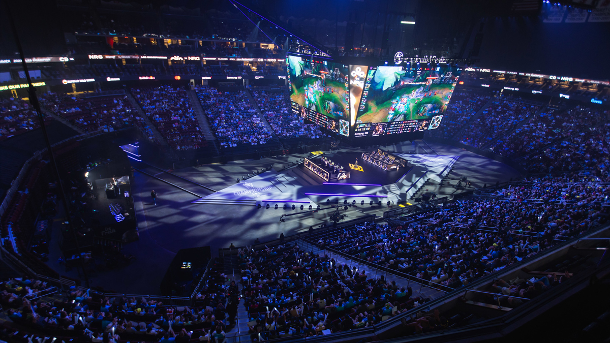 A crowd watches the League of Legends LCS Championship 2023 in the U.S.
