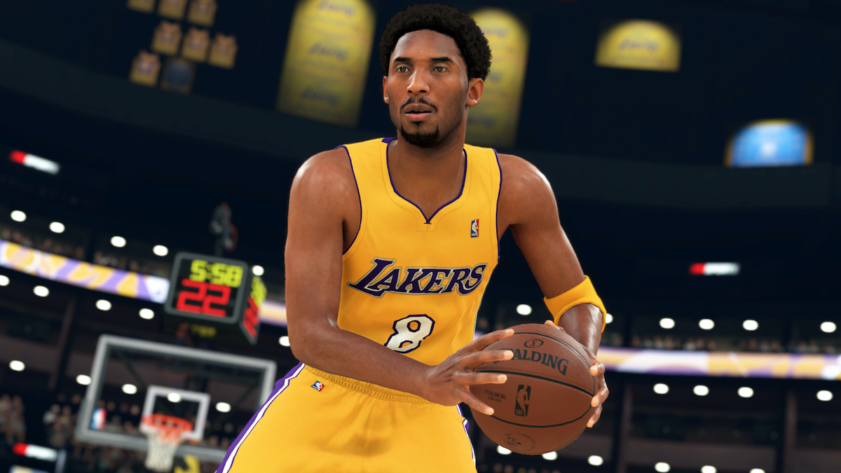 Kobe Bryant lining up a shot in NBA 2K24.