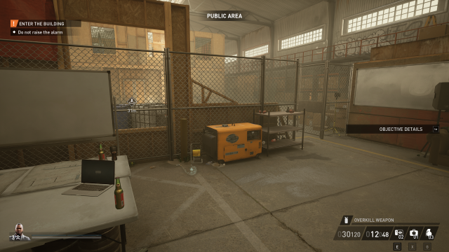 Displays a screenshot from the training in Payday 3 with medium graphics settings.