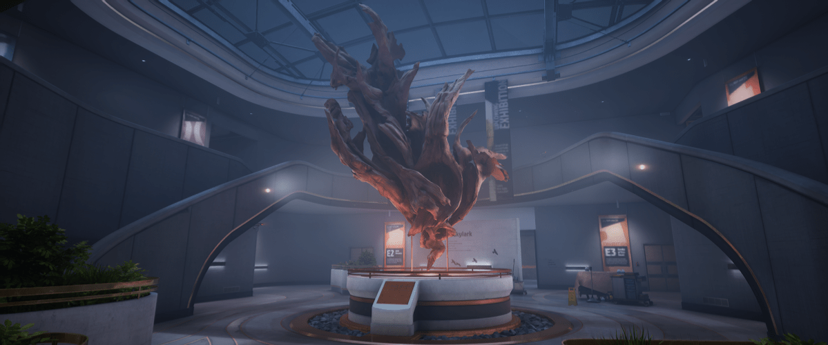 Displays the sculpture in the center of the museum in Under the Surphaze (Payday 3).