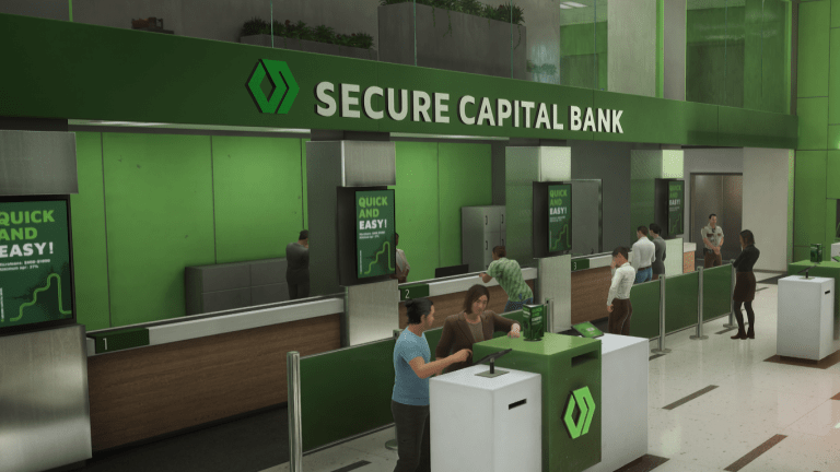 Displays the interior of Secure Capital Bank in No Rest for the Wicked (Payday 3).