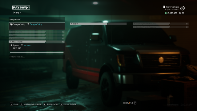 Displays the search results in the Social Menu in Payday 3.