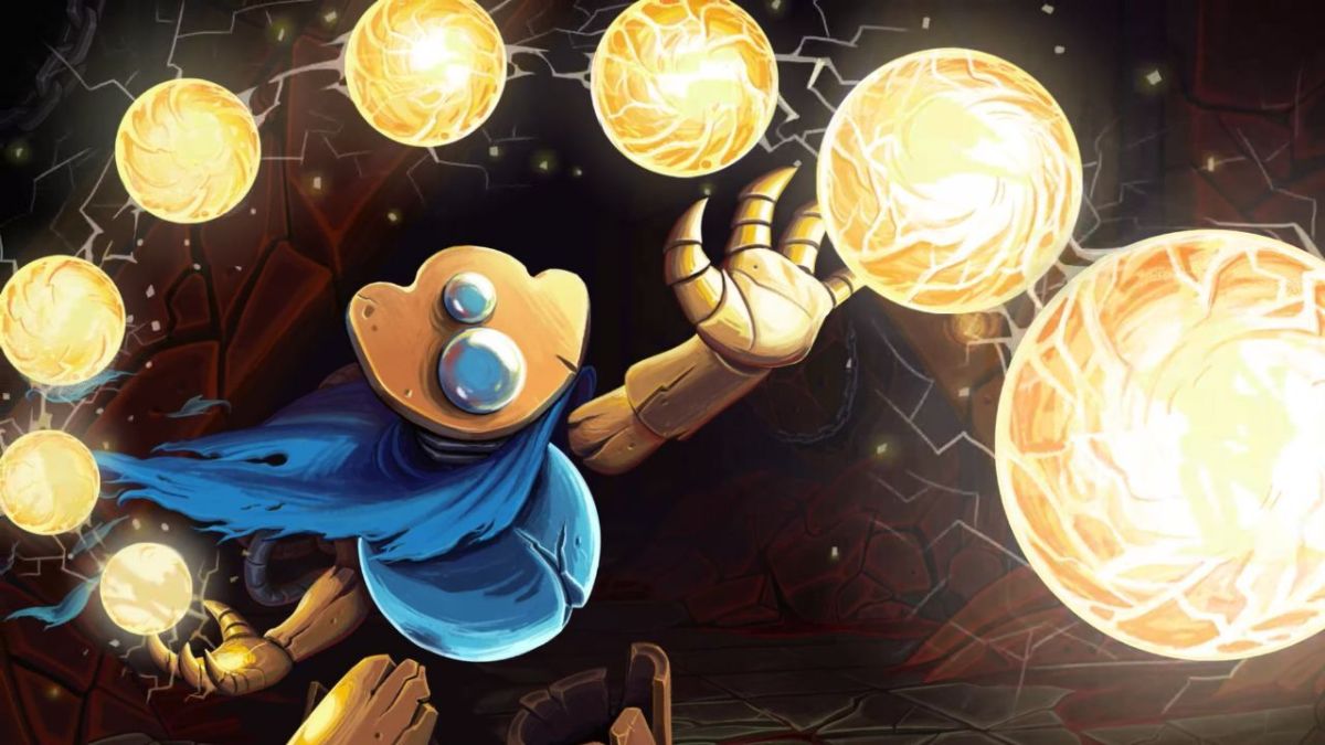 A character casting a spell in Slay the Spire.