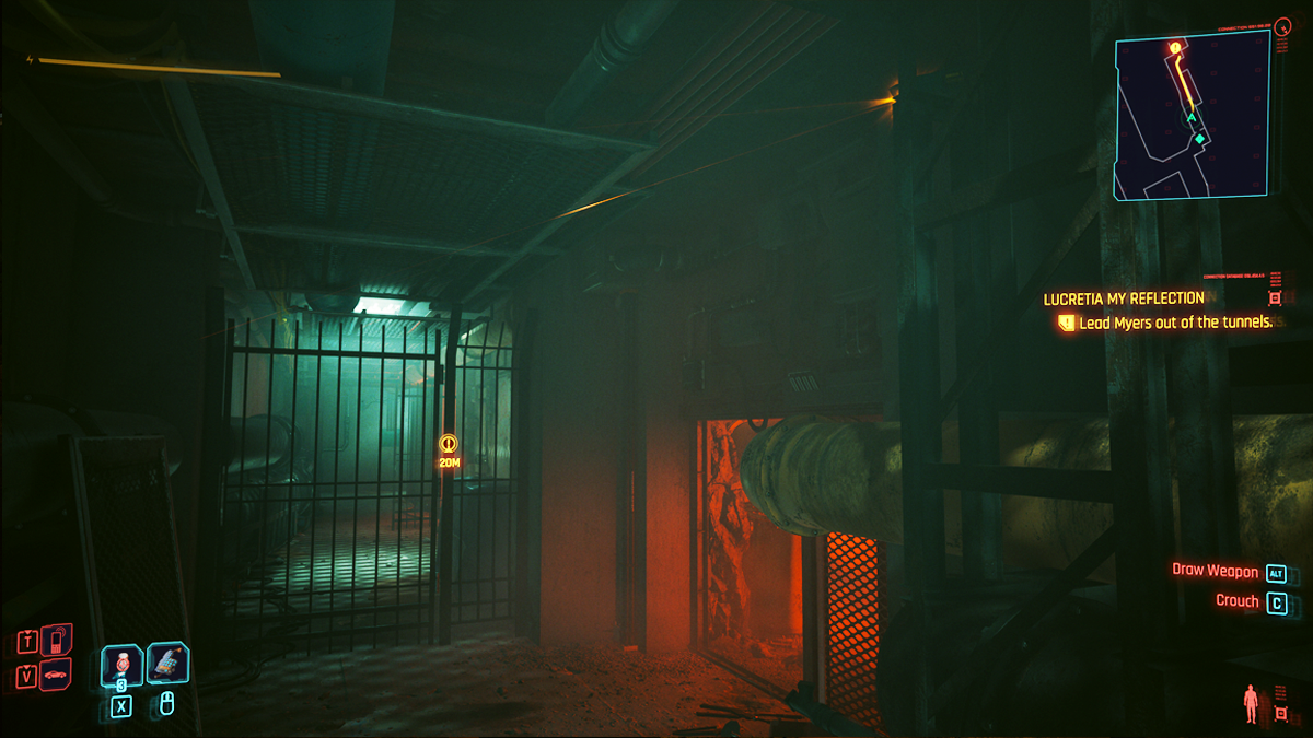 A hallway in Cyberpunk 2077. 