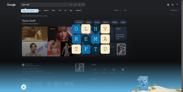 The Taylor Swift Google vault puzzle, a crossword like puzzle.