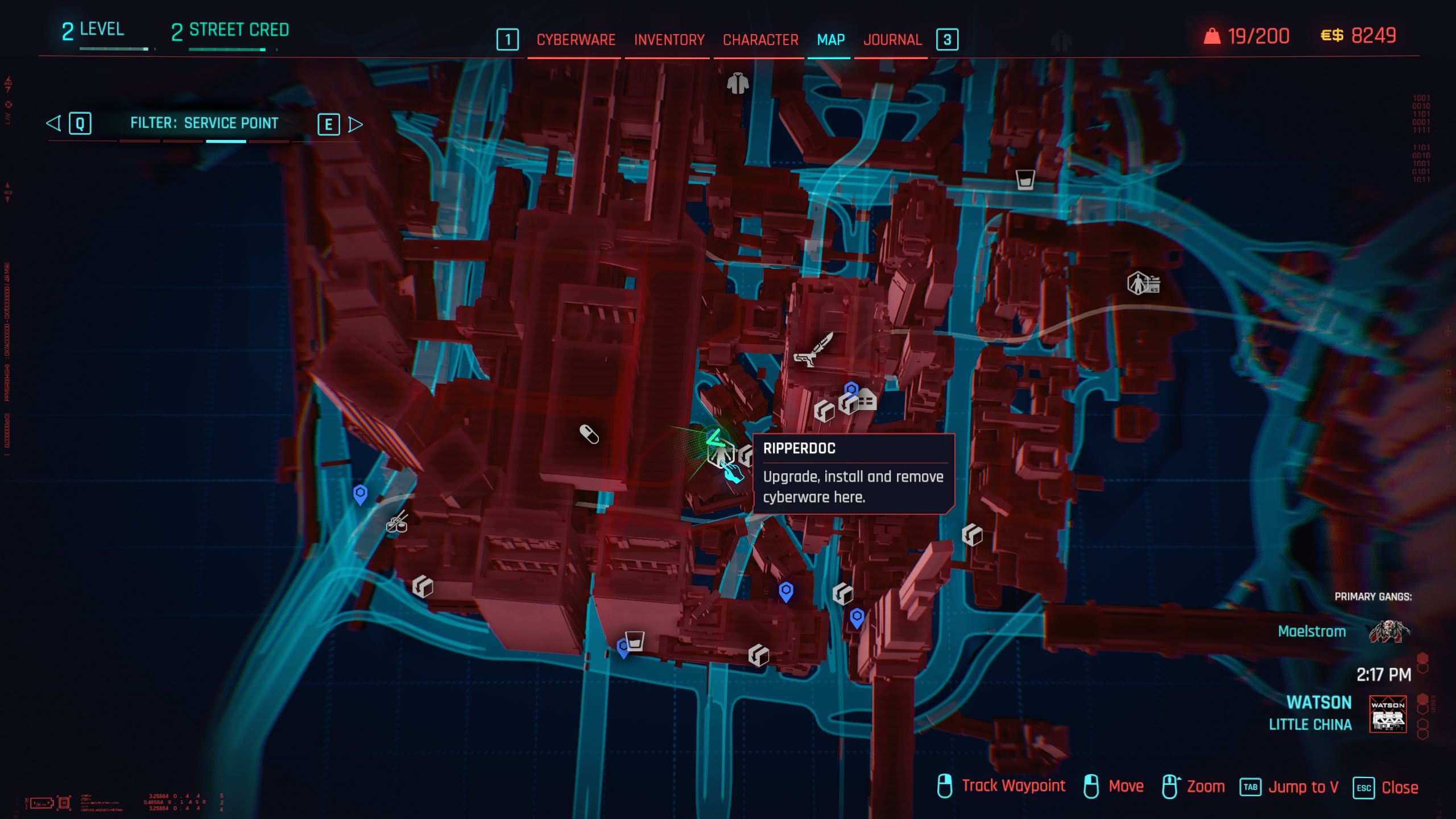 Map location of Viktor Vektor and his clinic in Night City in Cyberpunk 2077.