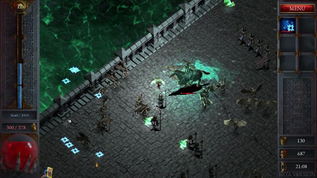 Warlock class from halls of torment fighting numerous undead enemies on a bridge.