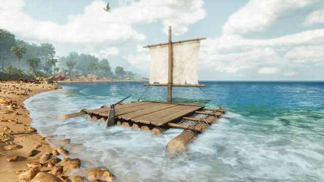 A raft on the water in Ark: Survival Ascended.