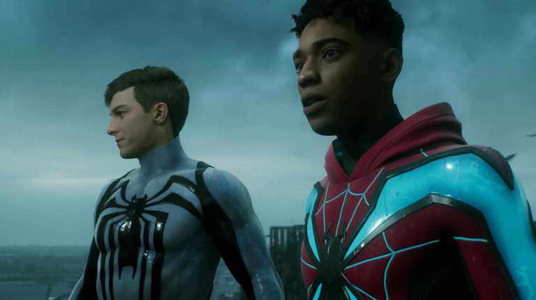 Peter Parker and Miles Morales standing on top of a building