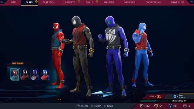 All four variations on the Spider-Man 2 Scarlet Spider outfit