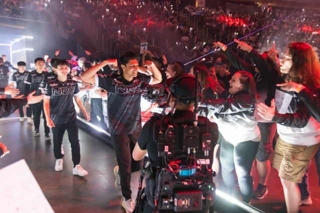 NRG walks out to an energized crowd for the LCS Championship finals in Newark, New Jersey.