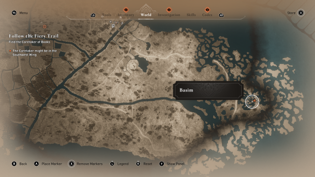 Image of the map in Assassin's Creed Mirage showing the location of the Eldritch Talisman.