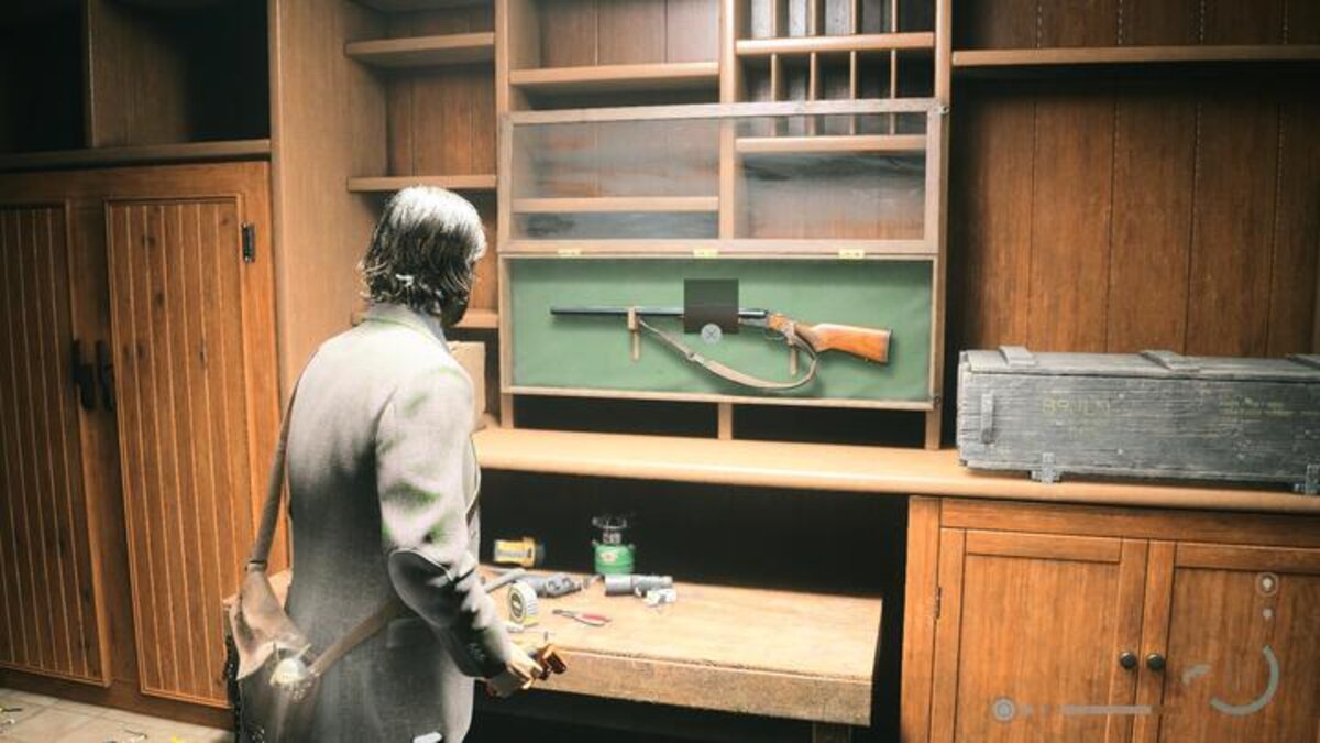 Double Barrel Shotgun locked in wall of Oceanview Hotel Bar in Alan Wake 2