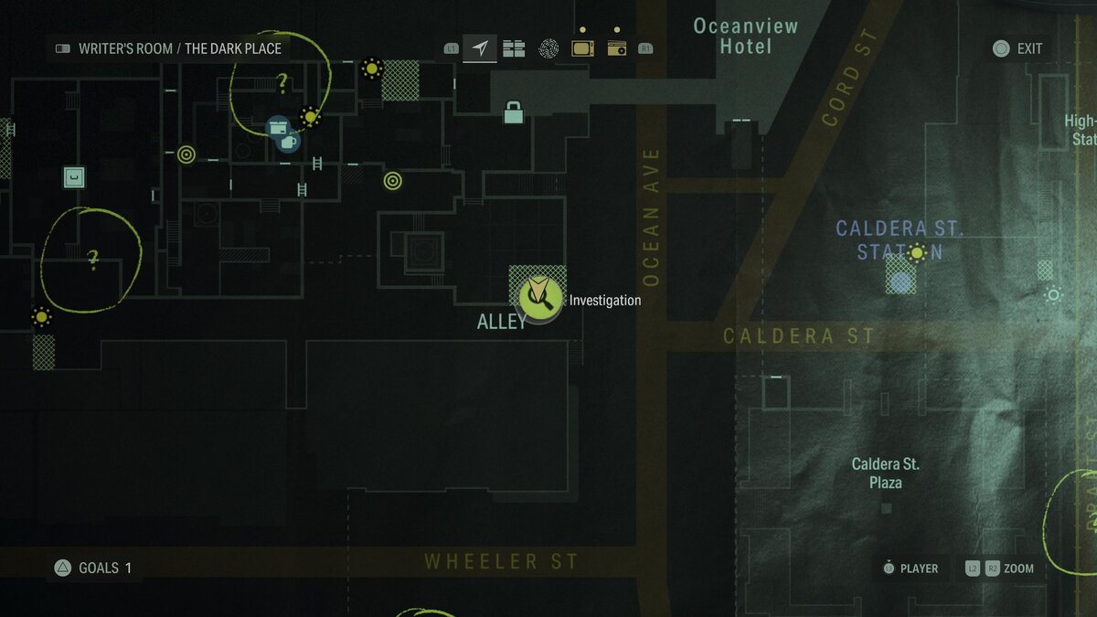 Oceanview Hotel Map with Shotgun location as question mark in room 665 in Alan Wake 2