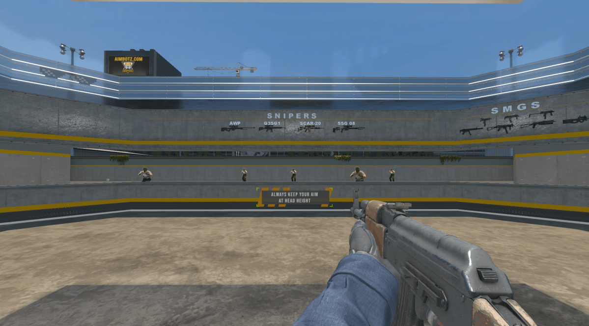 Screenshot taken of player holding a default AK-47 in CS2 in front of five Terrorists.