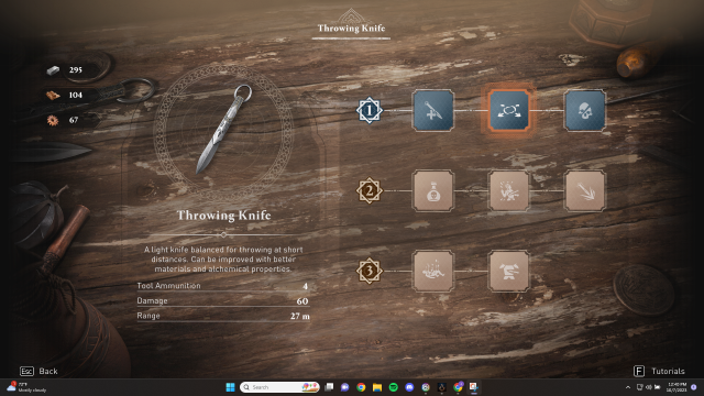 Assassin's Creed Mirage Throwing Knife enhancement screen