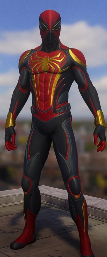Peter Parker wearing the Aurantia Suit in Marvel's Spider-Man 2.