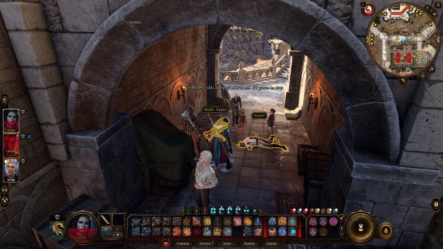 Displays Fevrokis, Phelgro, and Hari underneath an underpass in Baldur's Gate 3.