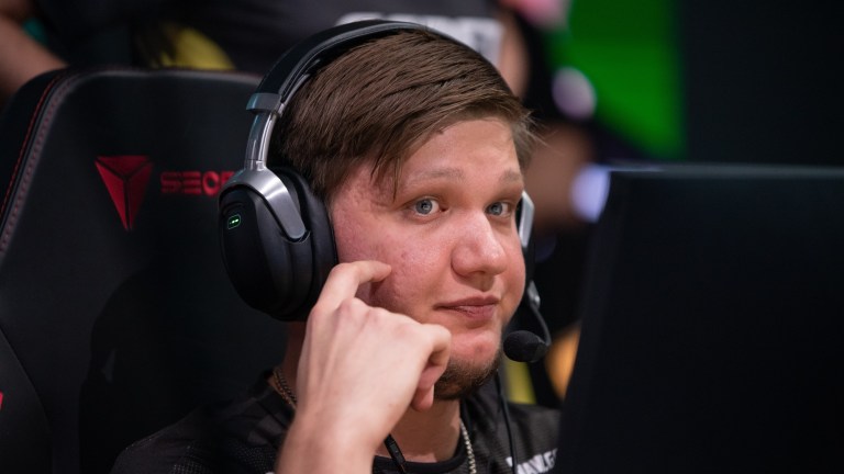 Photo taken of s1mple during PGL Antwerp CS:GO Major in 2022. He looks worried as FaZe were winning the grand final.