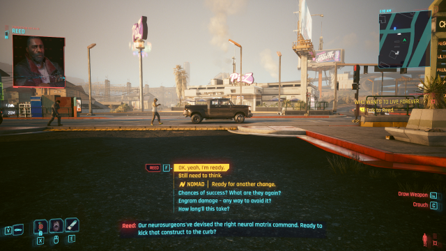 A phone call with Reed during the job Who Wants to Live Forever (Cyberpunk 2077).