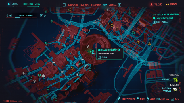 the starting point for the gig Road to Redemption, as shown on the map of Dogtown in Cyberpunk 2077.