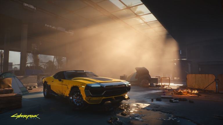 A sports car sitting in the sunlight in Cyberpunk 2077.