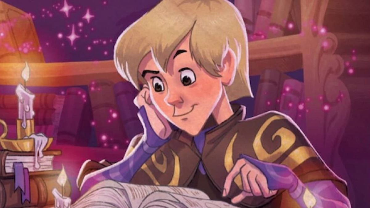 Image of Arthur studying through Disney Lorcana Rise of the Floodborn Arthur, Wizard's Apprentice