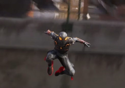 Miles Morales wearing the Encoded Suit in Marvel's Spider-Man 2.