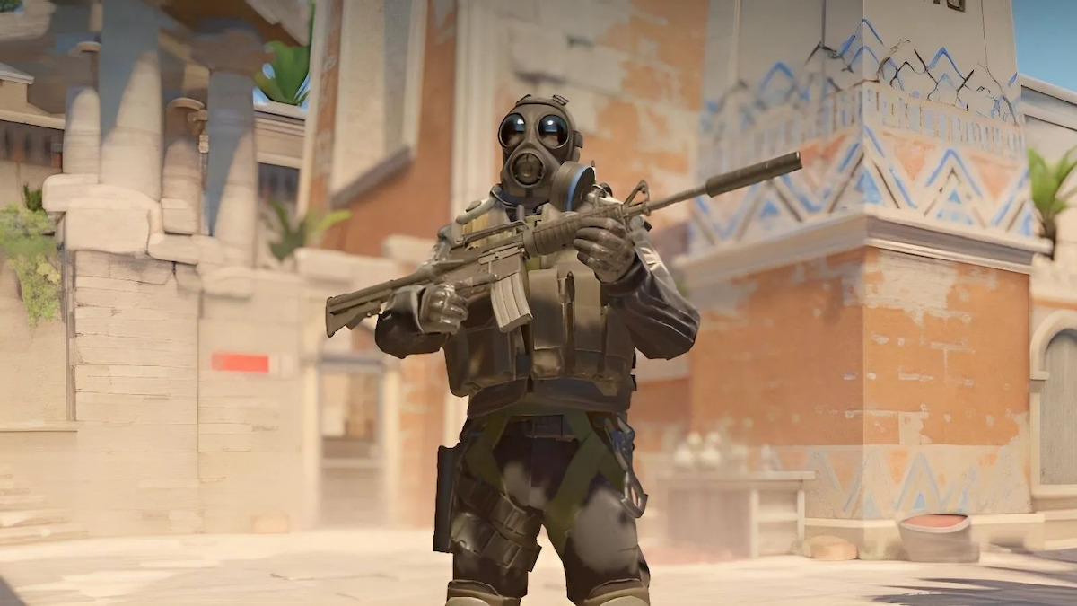 A Counter-Terrorist in CS2 holds a M4A1-S in Anubis.