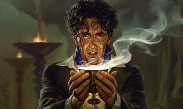 The Eighth Doctor holding a smoking magical chalice through MTG The Eighth Doctor Blast From the Past Doctor Who Commander Precon