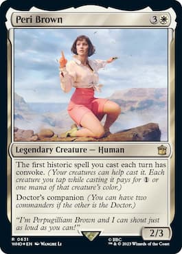 Image of Peri atop a cliff taking authority through MTG Peri Brown Doctor Who Precon Blast From the Past