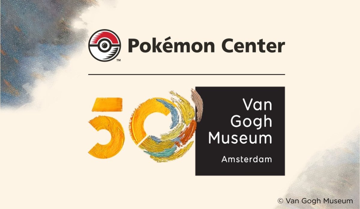 The logo for the Pokémon Center website appears above the logo for the 50th anniversary of the Van Gogh Museum in Amsterdam.