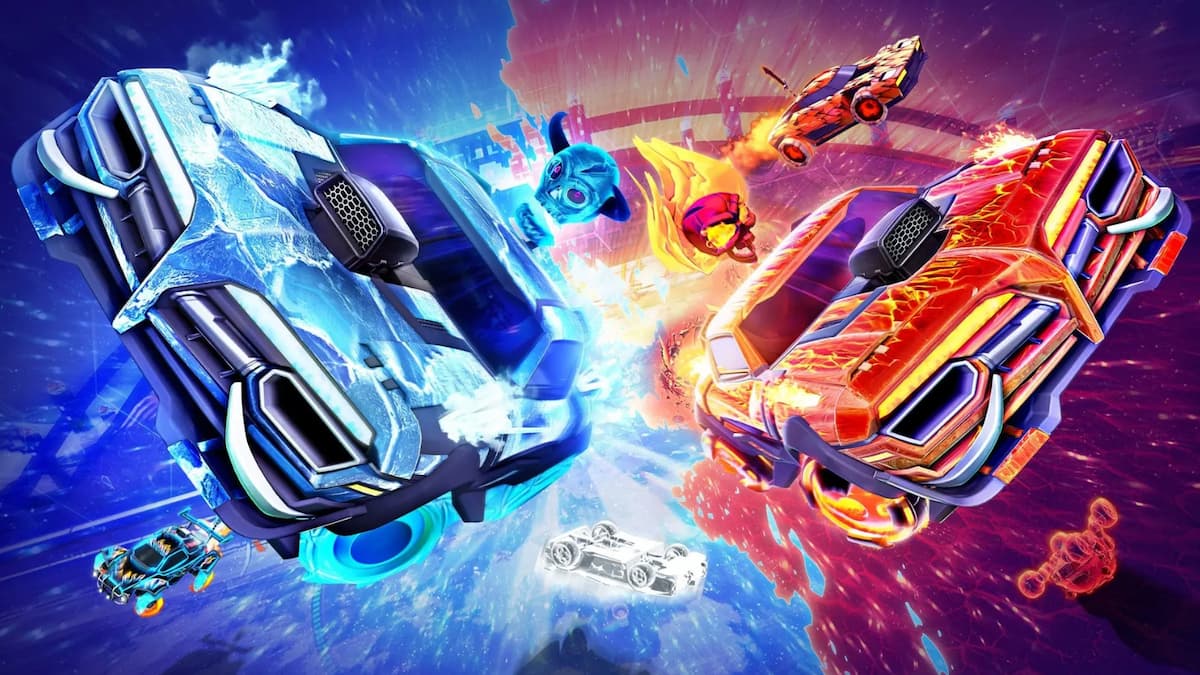 Rocket League cars in a bright artwork