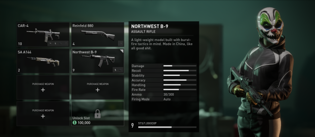 image displays the loadout customization menu in Payday 3.