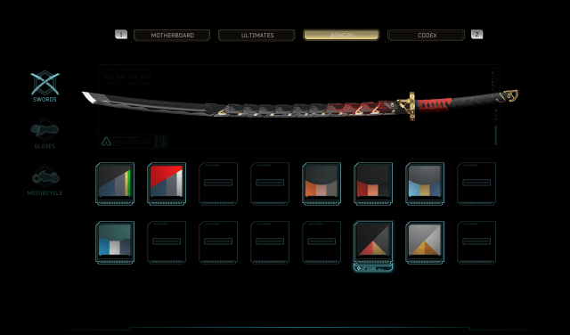 Shows the Sword "the Undoer" in the Armory menu of Ghostrunner 2.