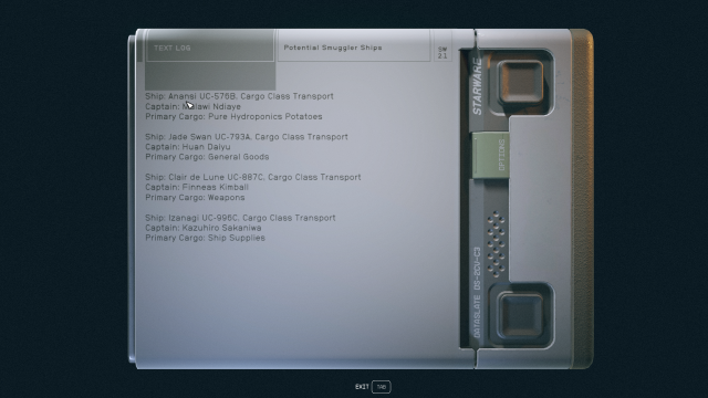 Image of a slate holding the information for four ships.