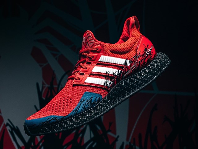 Adidas Ultraboost shoes in exclusive Spider-Man 2 edition.