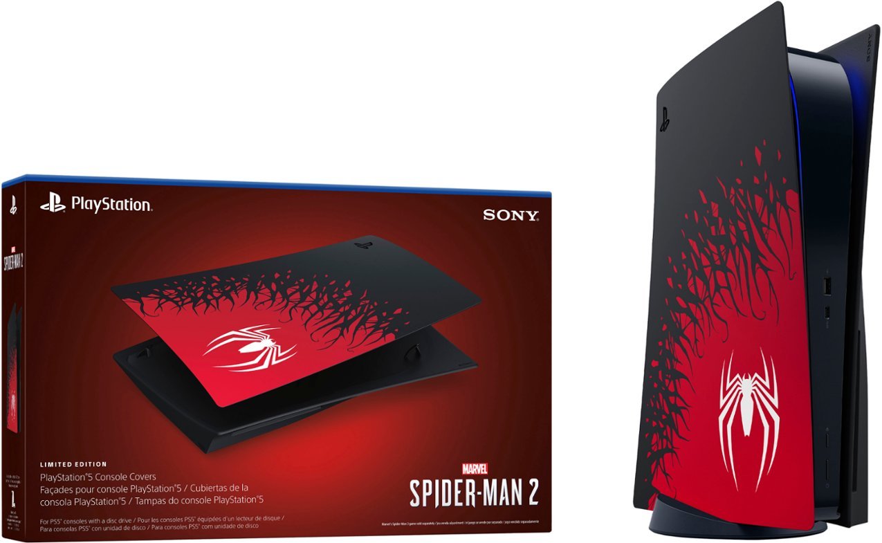 The Spider-Man PS5 cover, featuring a red and black design with the Spider logo in the corner.