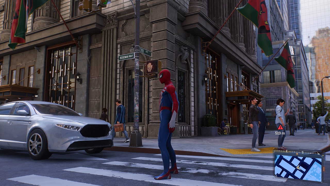 There is a picture of Peter Parker standing outside the Wakanda Embassy in New York City.