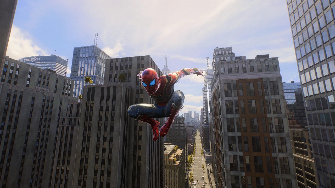 There is a picture of Spider-Man jumping through the air. 