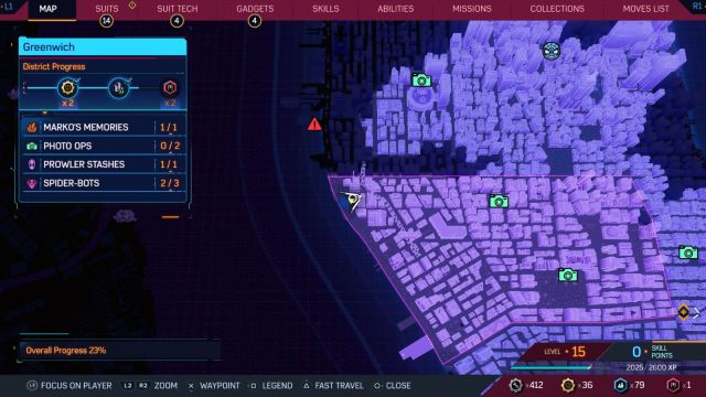Map of Greenwich in Spider-man 2 with district progress