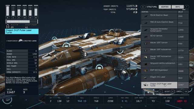 Image of the ship design menu in Starifeld showing off the Dragon Pulse Laser.