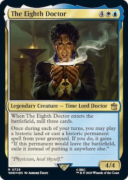 The Eighth Doctor holding a smoking magical chalice through MTG The Eighth Doctor Blast From the Past Doctor Who Commander Precon