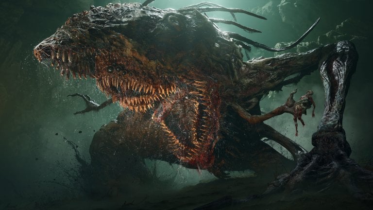 The Congregator of Flesh in Lords of the Fallen, a giant beast with rows of teeth screaming.