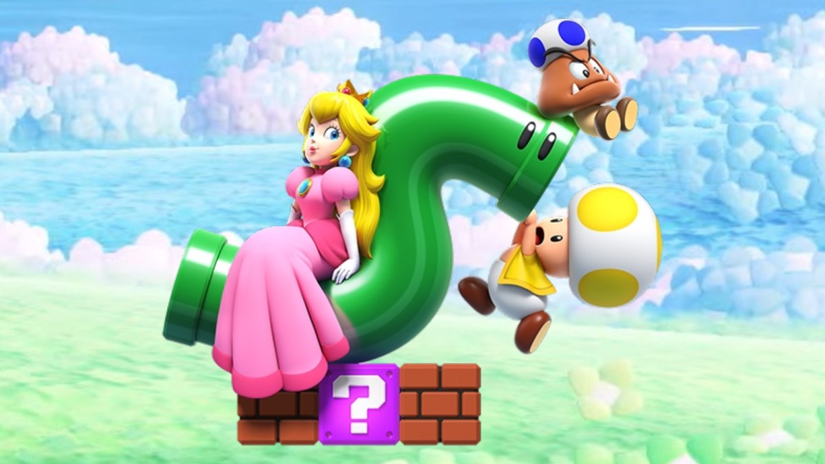 Peach, Toad, and a Goomba as seen in Mario Wonder