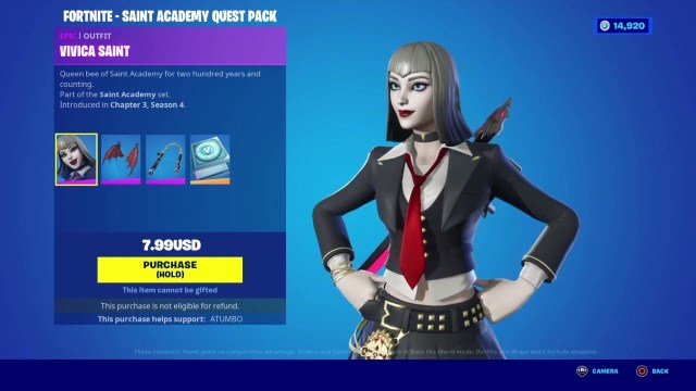 Fortnite's Vivica Saint skin in the in-game purchase screen