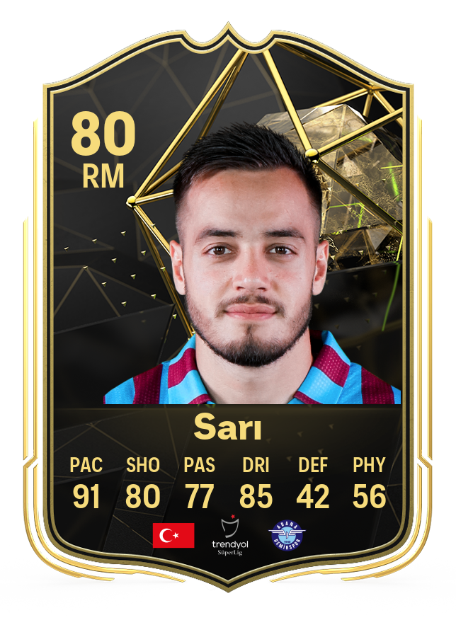 Screenshot of Yusuf Sarı's 80-rated card in EA FC 24's Ultimate Team TOTW 3.