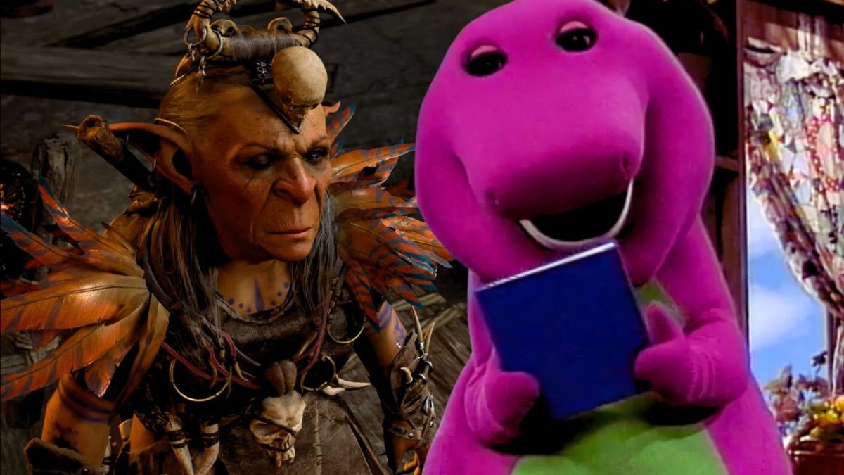 Barney showing a book to Priestess Gut in Baldurs Gate 3