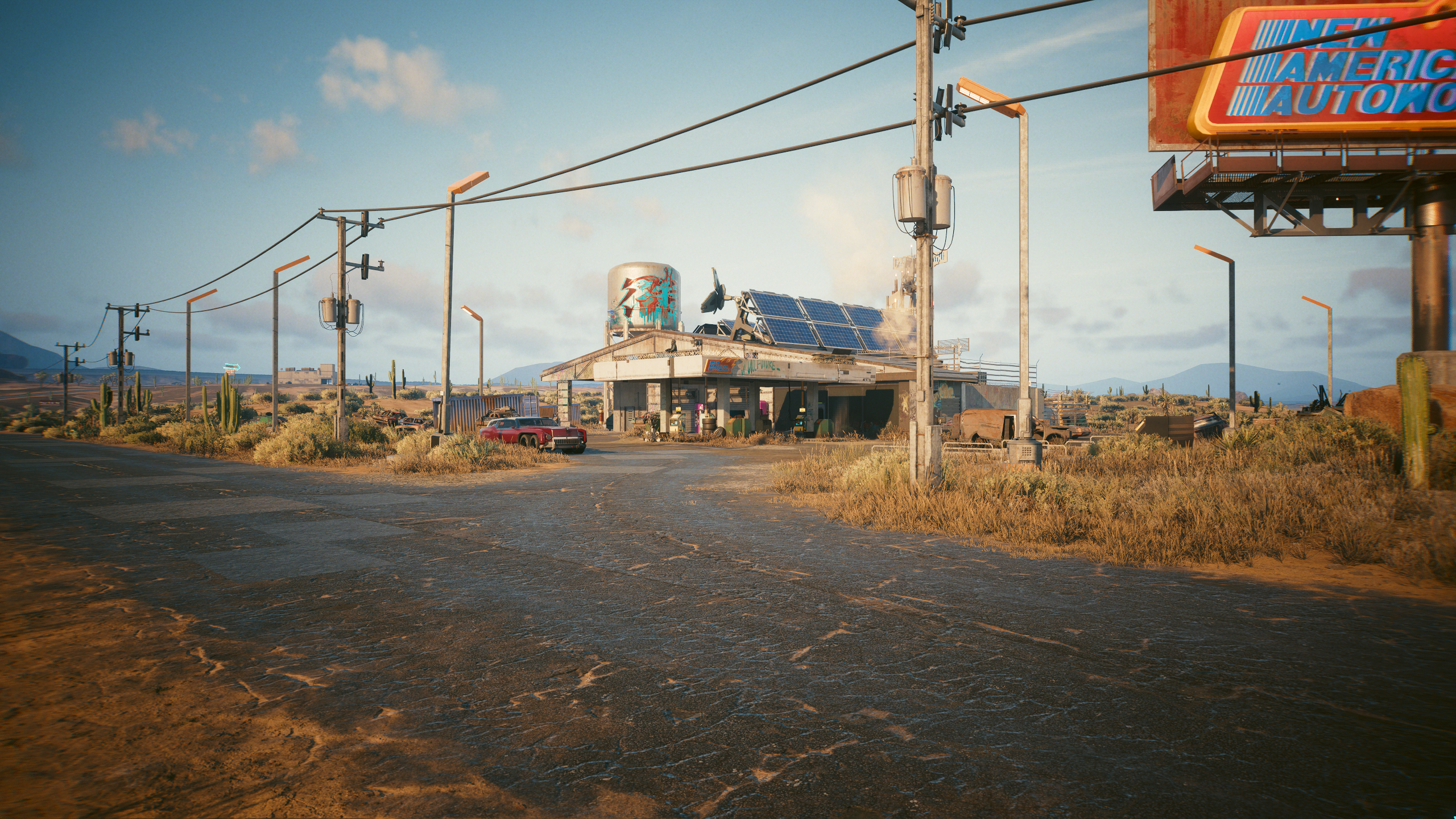 An autoworks location in the Badlands of Night City in Cyberpunk 2077.